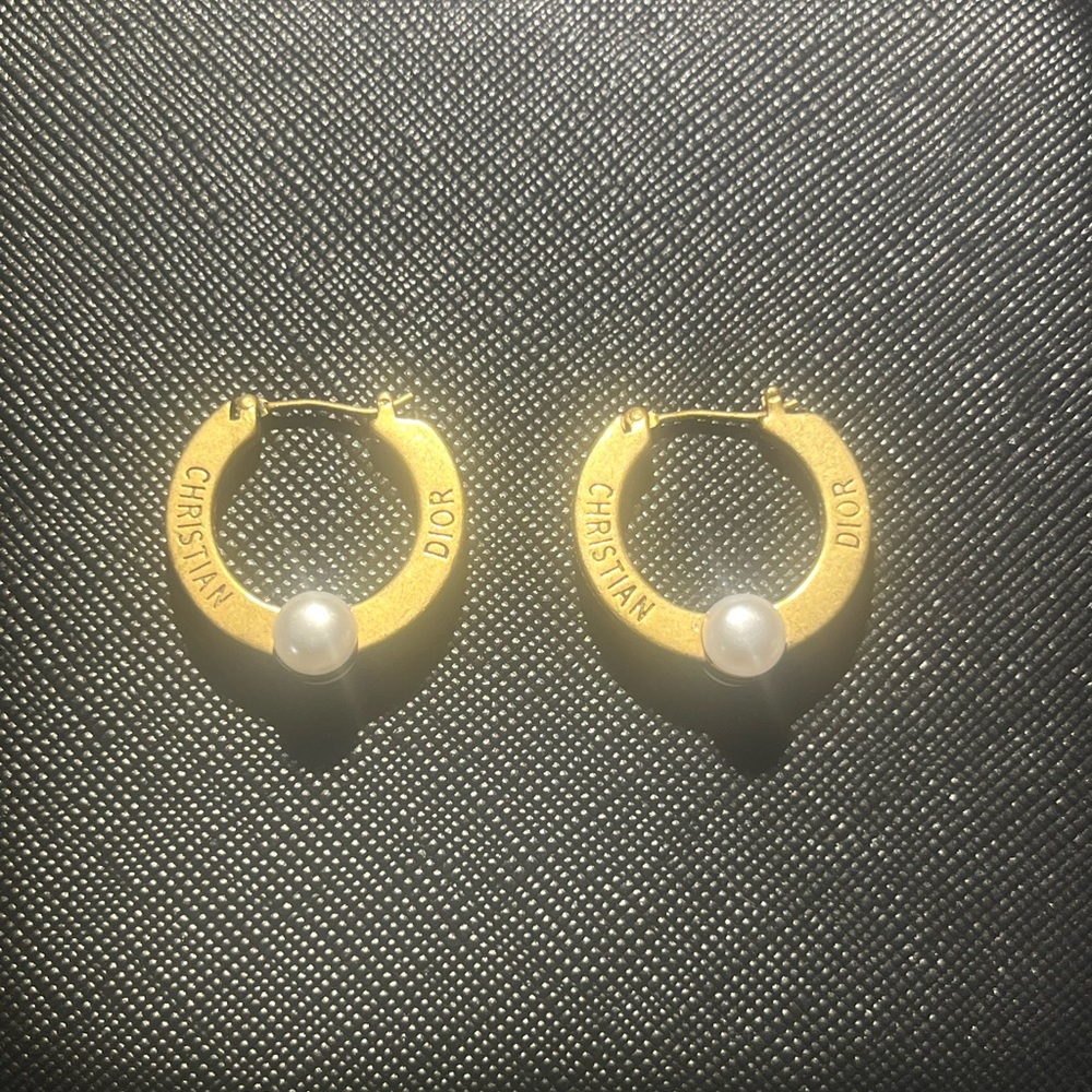 Dior Gold Earrings with Pearl Detail